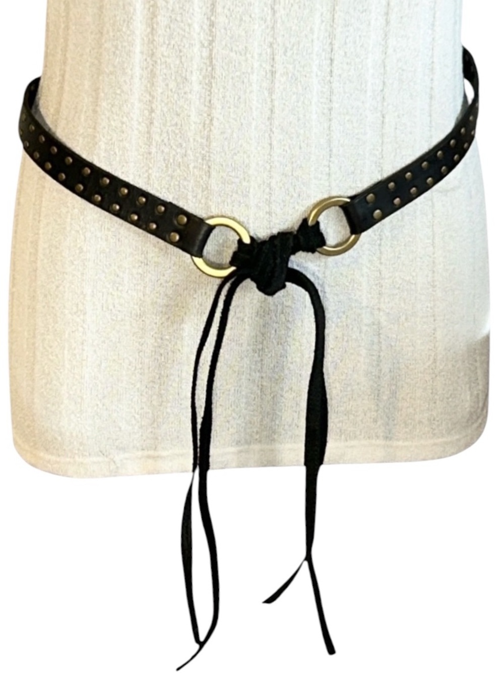 Dimensions Italian Leather Studded Wrap Around Belt Brown with Brass Studs Med